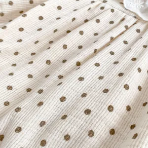 Floral polka dot baby girl bodysuit with delicate lace collar and soft pleated texture