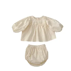 Ensemble chemise et short bouffant à broderies florales pour bébé fille en coton