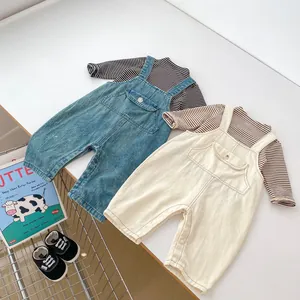 Salopette en Jean pour Bébé Barboteuse en Coton T-Shirt à Rayures Manches Longues Vêtements Décontractés Printemps Automne