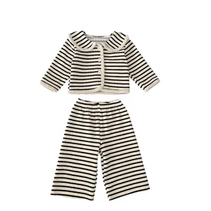 Ensemble deux pièces pour filles avec cardigan rayé et pantalon large décontracté