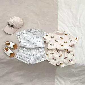 Completi estivi da bambino in cotone con stampe a cartoni animati e motivi a righe
