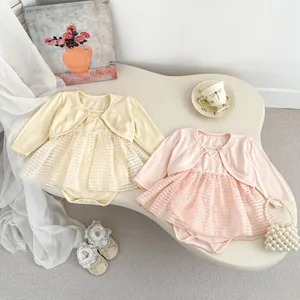 Baby Girl Summer Clothes Set Cute Bow Embroidery Mesh Romper Dress And Sun Protection Cardigan Sweet Infants Outfit