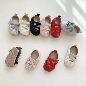 Scarpe primi passi Mary Jane da neonata con fiocco e suola morbida antiscivolo