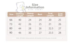 Detailed size chart for baby girl summer outfit showing measurements for 66 to 90 sizes