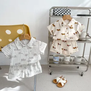 Set di Abbigliamento Estivo in Cotone per Bambini Piccoli Camicia a Maniche Corte con Revers e Pantaloncini Bassotto