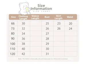 Größentabelle für Baby-Mädchen Sommer-Set mit Spitzentop und Tüllrock mit Maßen