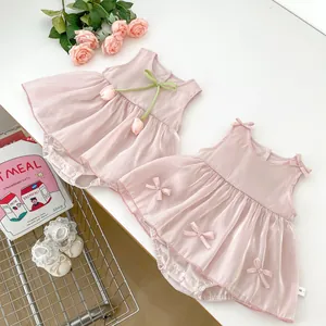 Infant Girls Sleeveless Bodysuit Dress Tulip Bowknot Summer Cotton Princess Romper For Daily Birthday Party Infant Clothing