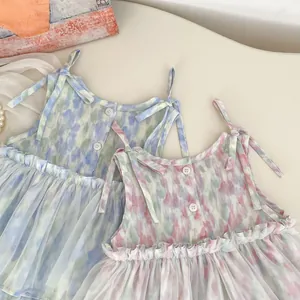 Robes d'été pour bébés filles avec jupe en tulle floral et bretelles à nouer