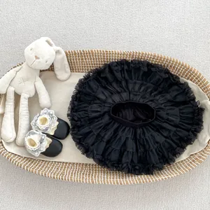 Detail eines schwarzen Baby-Tutu-Rocks aus Tüll mit elastischem Bund in einem Korb