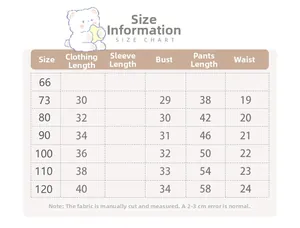 Guide des tailles pour ensemble fille d'été, haut brodé et pantalon large, tailles 66-120