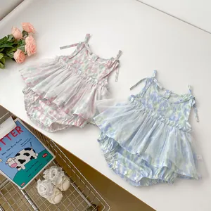 Body Bébé Fille Floral Maille Tutu Été Bretelles Nœud Barboteuse Doux Aquarelle Imprimé Combinaison Sans Manches