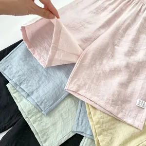 Mädchen Sommer-Set aus Leinen mit atmungsaktiven, mehrfarbigen Freizeit-Shorts mit weitem Bein