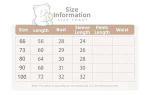 Detailed size chart for baby denim jumpsuit including length and chest measurements
