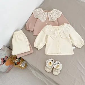 Baby Mädchen Waffelstrick Set mit Spitzenkragen und passender Hose für den Herbst