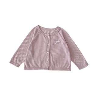 Cardigan de protection solaire violet pour filles avec texture côtelée et détail de nœud