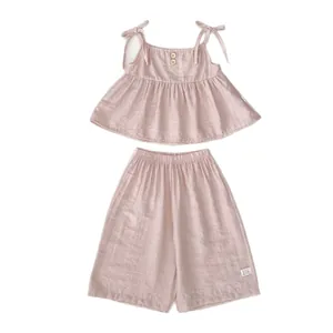 Sommer-Set für Mädchen aus Baumwollleinen mit Rüschentop und Shorts mit weitem Bein