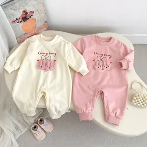 Ensemble de barboteuses bébé en coton à manches longues rose et beige avec lapin