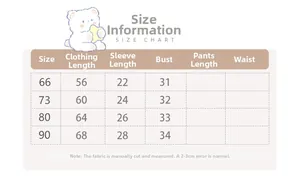 Tableau des tailles pour barboteuse bébé lapin avec mesures de longueur et de poitrine