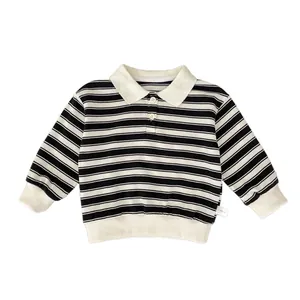 Toddler boy's long sleeve striped polo shirt with white collar and ribbed cuffs