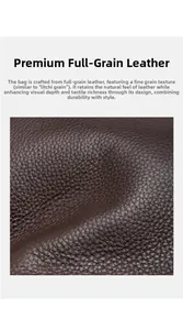 Close-up of premium brown leather with a detailed litchi grain texture on the handbag