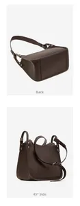 Detail view showing dark brown lychee grain leather texture and silver rivet hardware