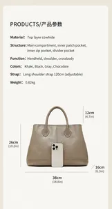Especificaciones de tamaño y estructura interna de este bolso tote de cuero