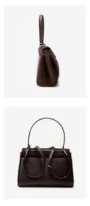 Dettaglio borsa tote in pelle scamosciata con tasche posteriori e tracolla regolabile