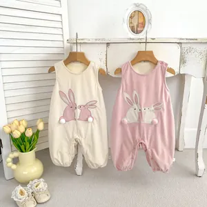 Barboteuse Bébé Fille Combinaison Polaire Épaissie Avec Broderie Lapin Plus Chemise de Base Manches Longues Automne Hiver
