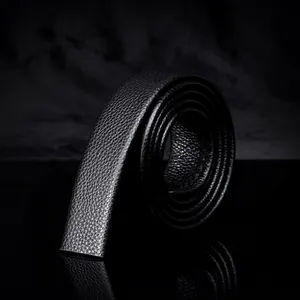 Corps de Ceinture en Cuir Véritable Business pour Hommes Sans Boucle Cliquet Automatique Cuir de Vachette Sangle de Taille Noir