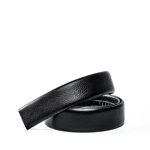 Sangle de ceinture en cuir noir véritable avec texture litchi et rail automatique