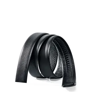 Sangle de ceinture noire en cuir véritable avec grain litchi pour boucle automatique