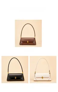 Minimalist baguette shoulder bag color display in coffee, black and white leather