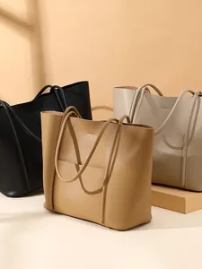 Large capacity leather tote bags for women in black, caramel and beige colors