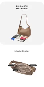 Vue intérieure du sac en cuir kaki avec compartiment principal et poches zippées