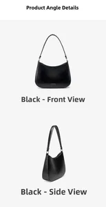 Front and side views of a black pebbled leather hobo bag with gold hardware and logo