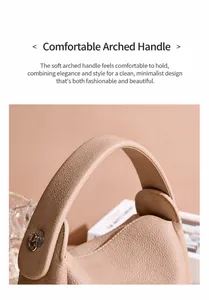 Close-up of comfortable curved leather handle with refined lychee grain texture and metal ring