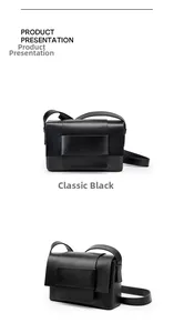Classic black leather crossbody bag detail with elegant flap and smooth matte finish