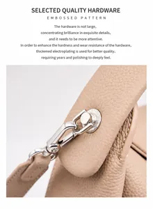 Detailed close-up of apricot lychee pattern leather and shiny silver electroplated hardware