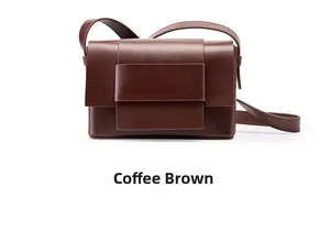 Close-up of the coffee brown woven leather shoulder bag with smooth rectangular flap design