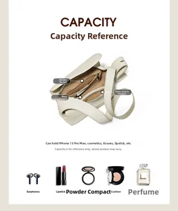 Vue intérieure du sac à bandoulière en cuir blanc cassé montrant la capacité et poches