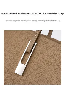 Details der silbernen Hardware auf Premium-Lederhandtasche mit Kieselmaserung in Khaki