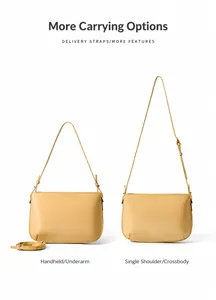 Yellow leather handbag with dual detachable straps for shoulder or crossbody wear