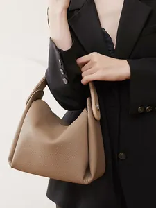Classic khaki lychee grain leather handbag in Lindy style for professional women