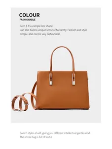 Detail der karamellbraunen Handtasche aus Narbenleder mit silbernen Metallteilen und Gurt