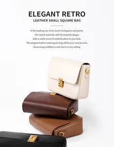 Classic selection of genuine leather retro shoulder bags with golden metal push locks