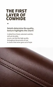 Detailed macro view showing first layer cowhide texture and precise stitching on the bag