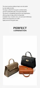 Détail de sacs à main en cuir véritable grainé avec fermoir rotatif en noir, marron et taupe