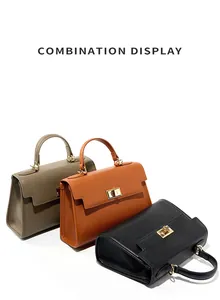 Vues multiples des sacs à main Kelly en cuir classique en gris, orange et noir