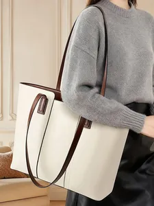 Sac Cabas en Cuir Véritable Grande Capacité pour Femmes Grain de Litchi Cuir de Vachette Sac à Épaule Minimaliste Bureau