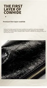 Detail of premium oil wax cowhide leather showing water-resistant texture and glossy finish